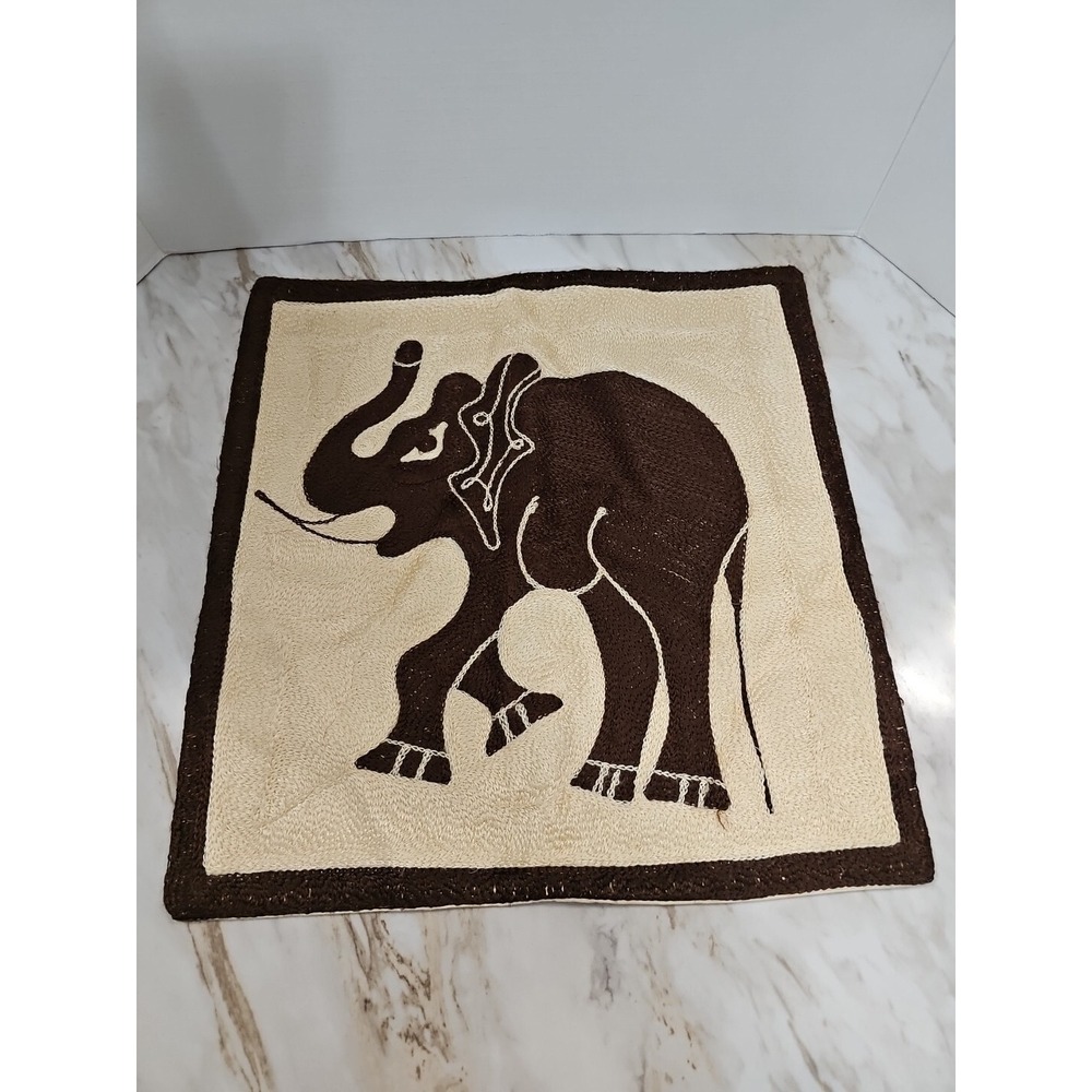African Art Throw Pillow Elephant Hand Made‎ In Abidjan 14"x14" Good Luck Trunk